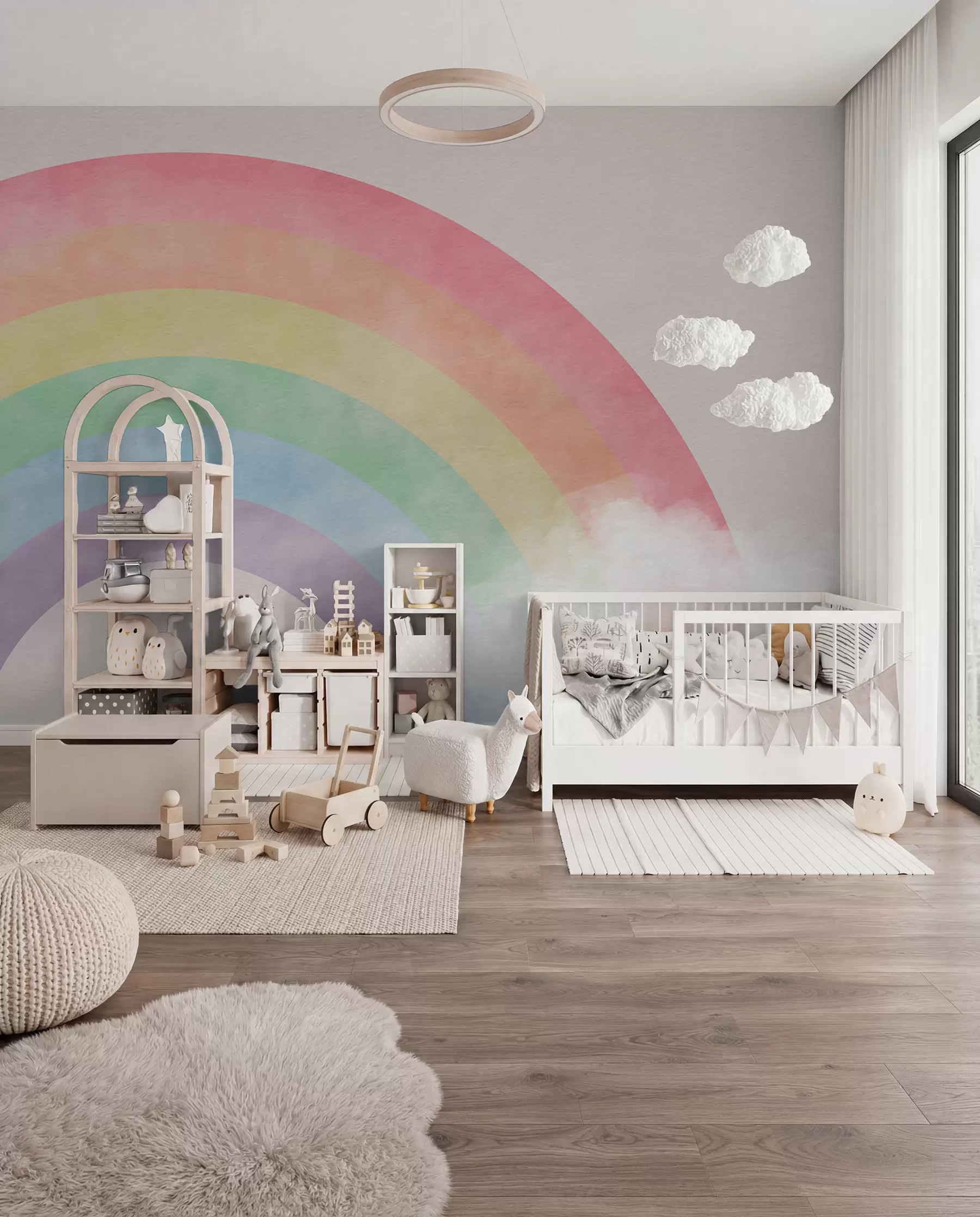 Fotobehang Regenboog door zachte wolken u93619