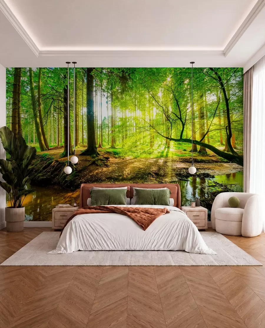 Fotobehang Transparantie van de bosstroom u93621