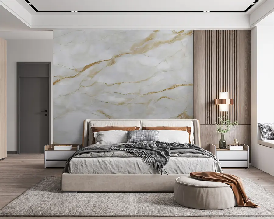 Fotobehang Wit marmer met beige lijnen u93433