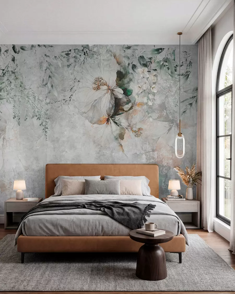 Fotobehang Bloem op concrete grungeachtergrond u73969