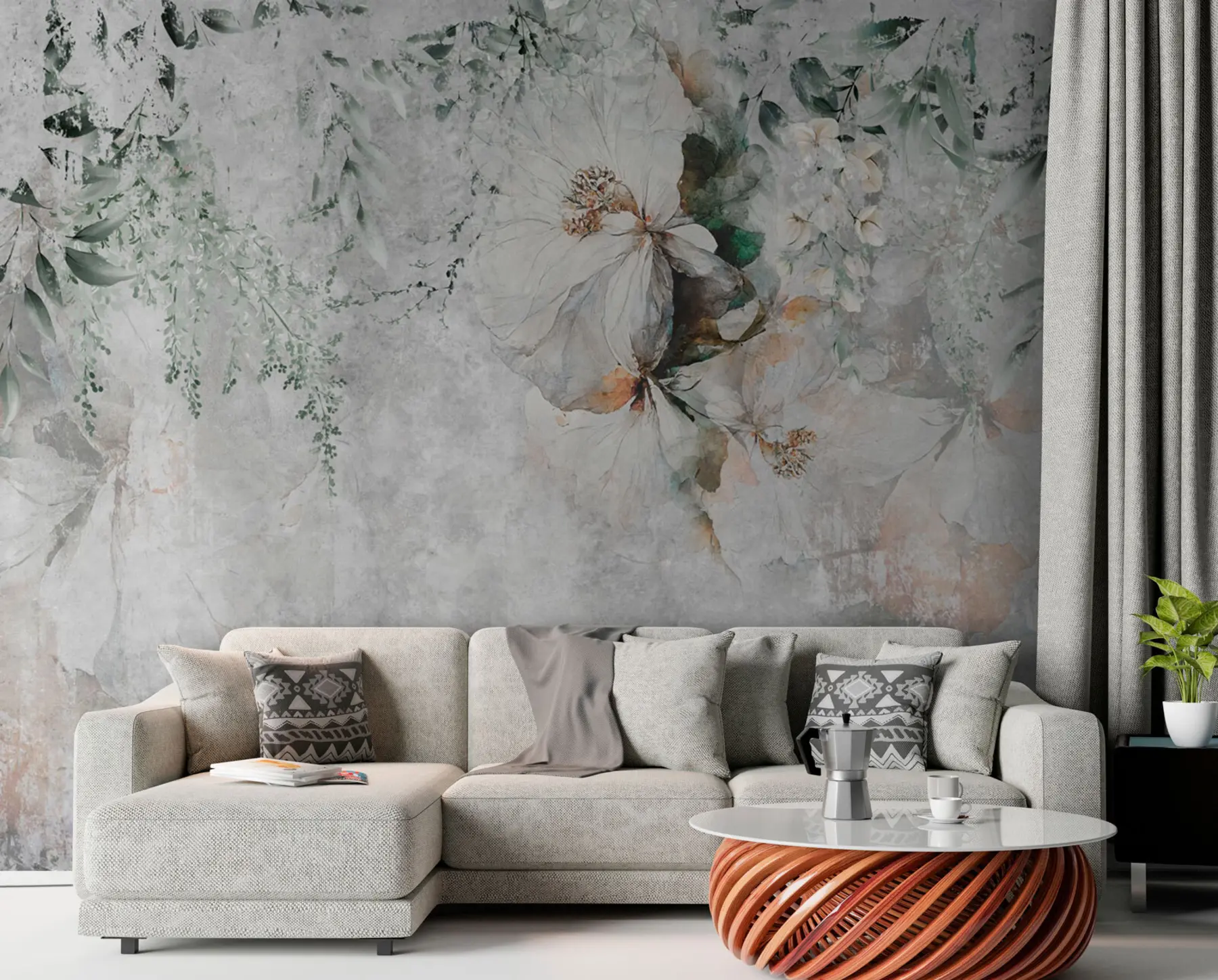 Fotobehang Bloem op concrete grungeachtergrond u73969