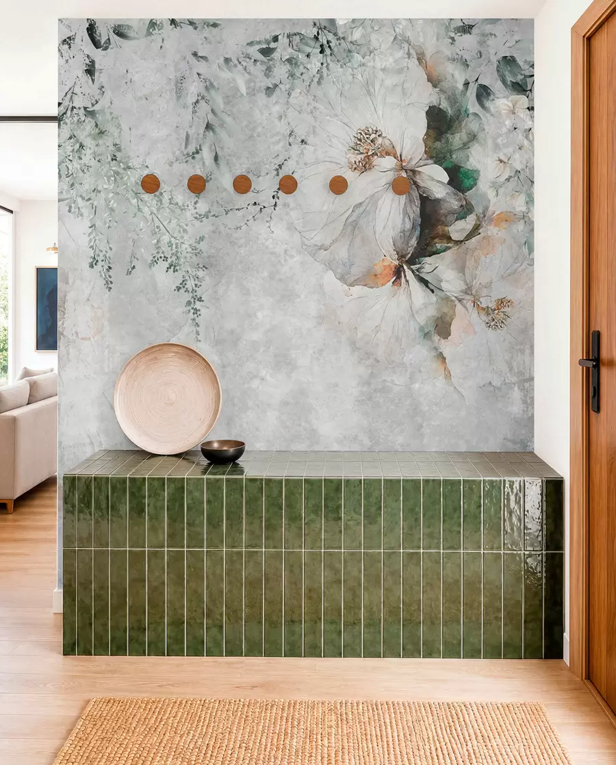 Fotobehang Bloem op concrete grungeachtergrond u73969
