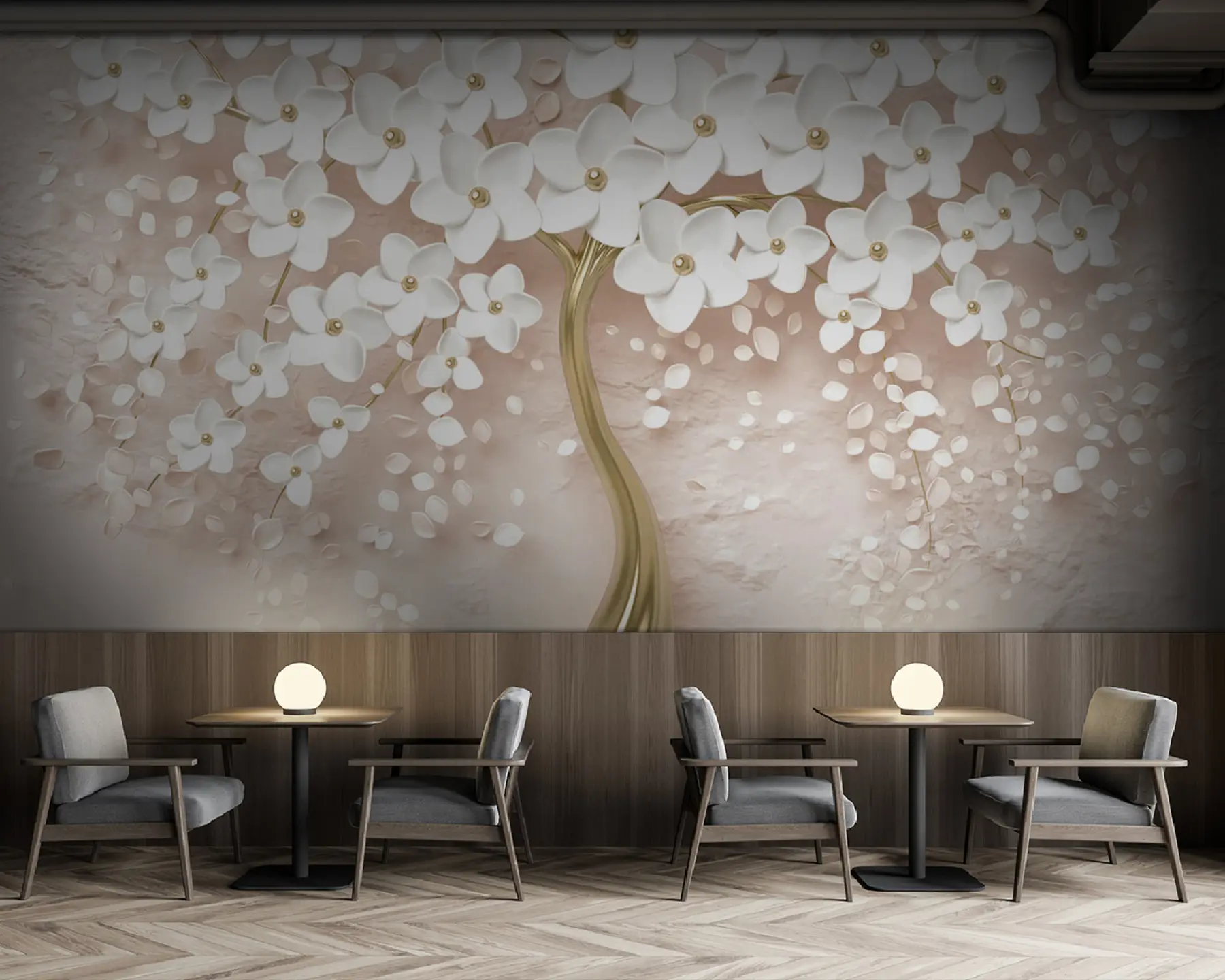 Fotobehang Bloeiende boom met grote bloemen in roze tinten u37065v3