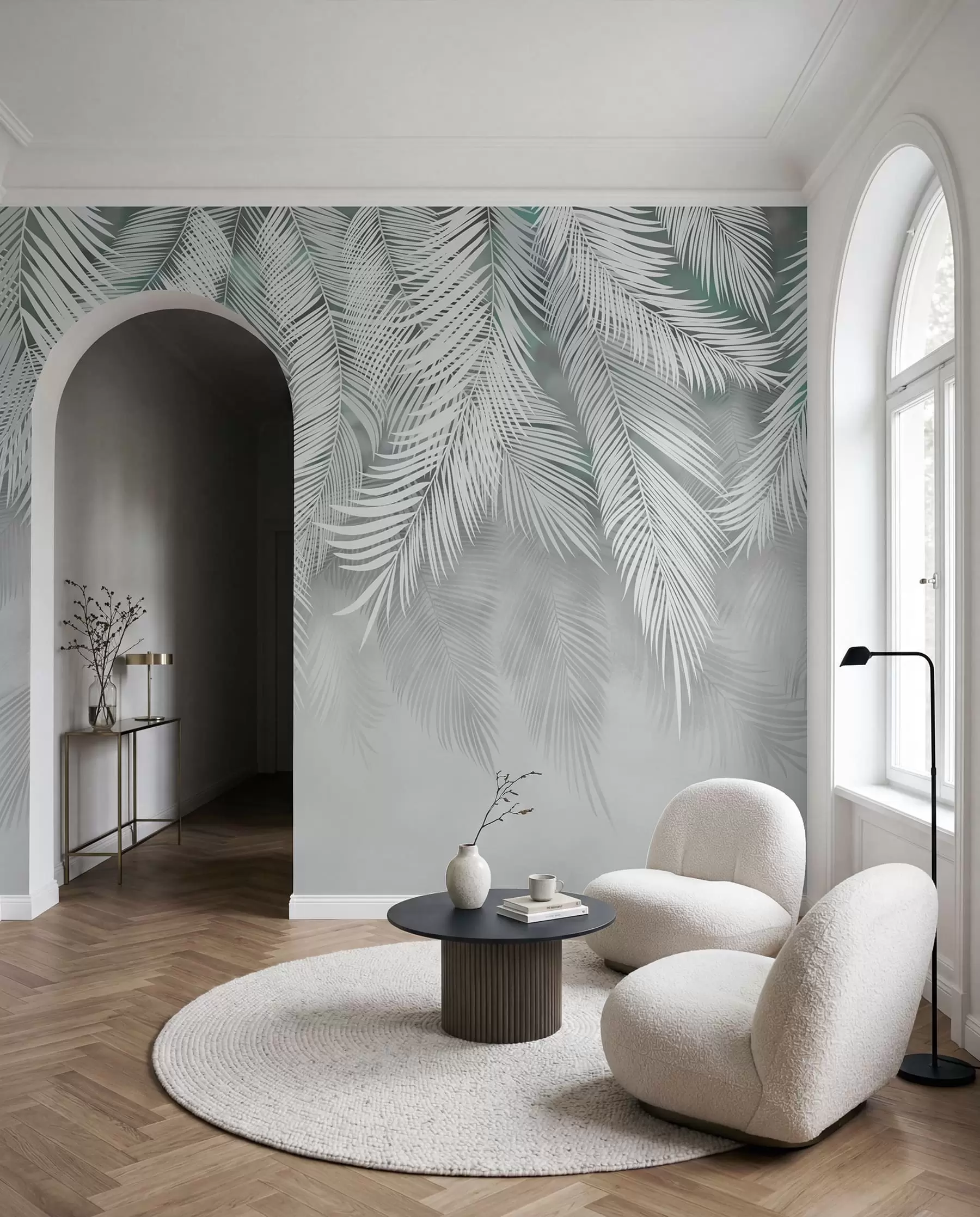 Fotobehang Palmgordijn op saliegroen u48556v3