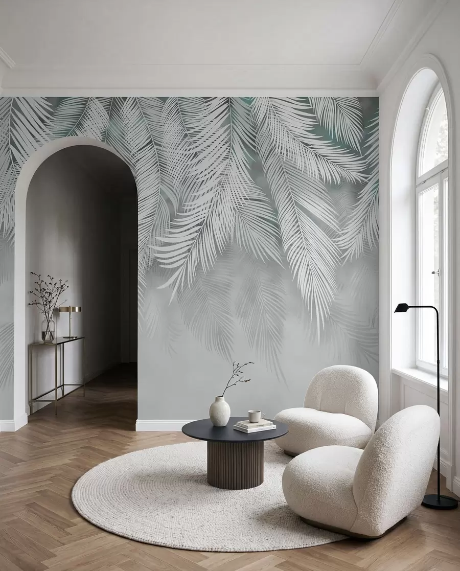 Fotobehang Palmgordijn op saliegroen u48556v3