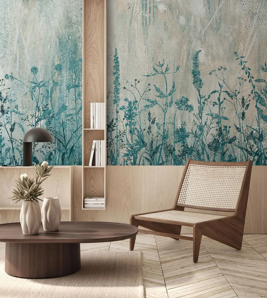 Fotobehang Groene planten op een betonnen muur u93666