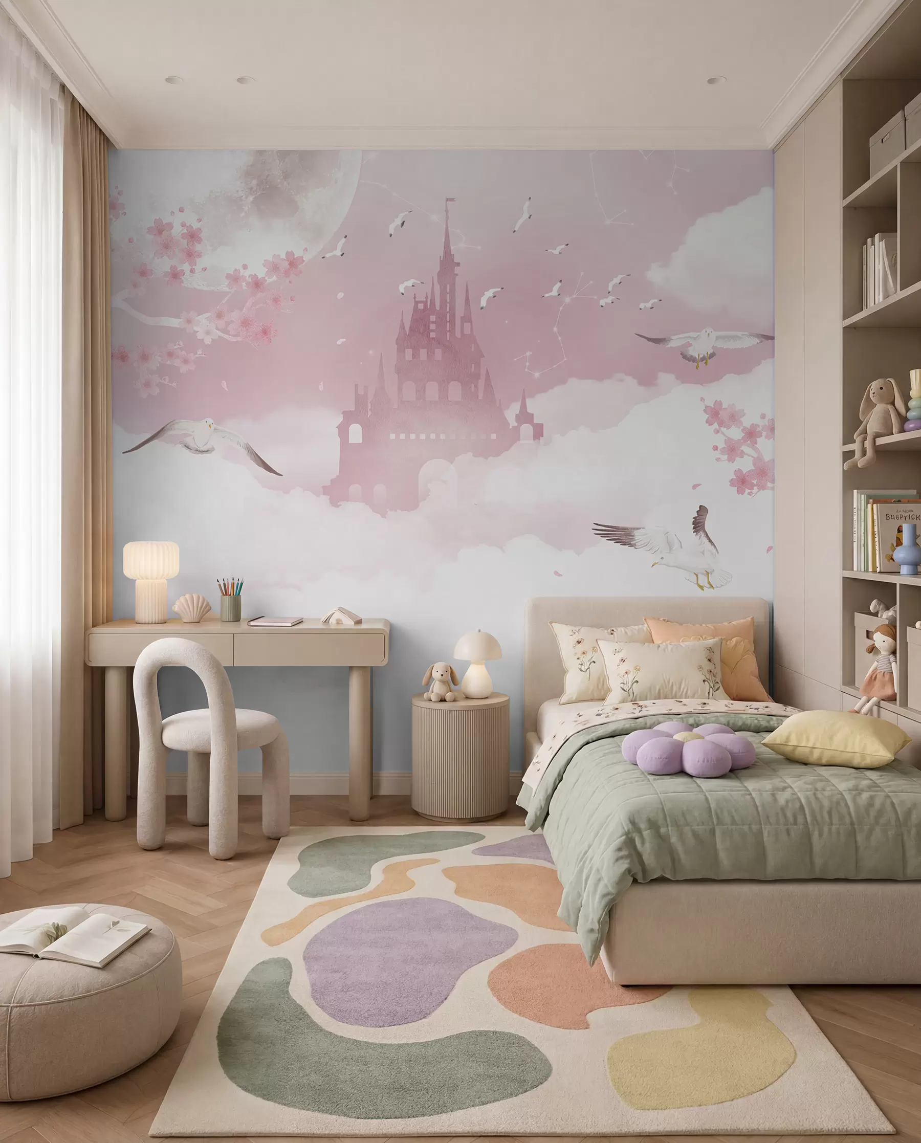 Fotobehang Kasteel tussen roze wolken u41232