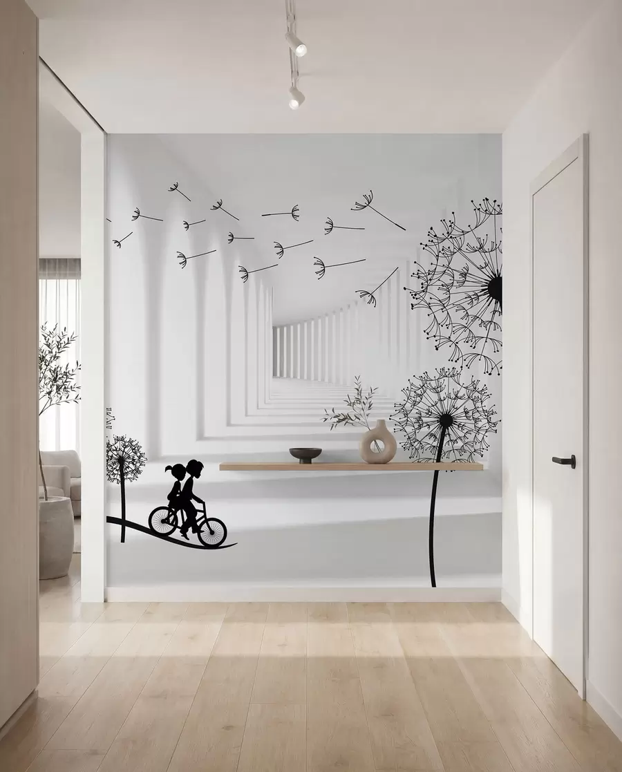 Fotobehang Silhouetten van paardebloemen in de tunnel u63551
