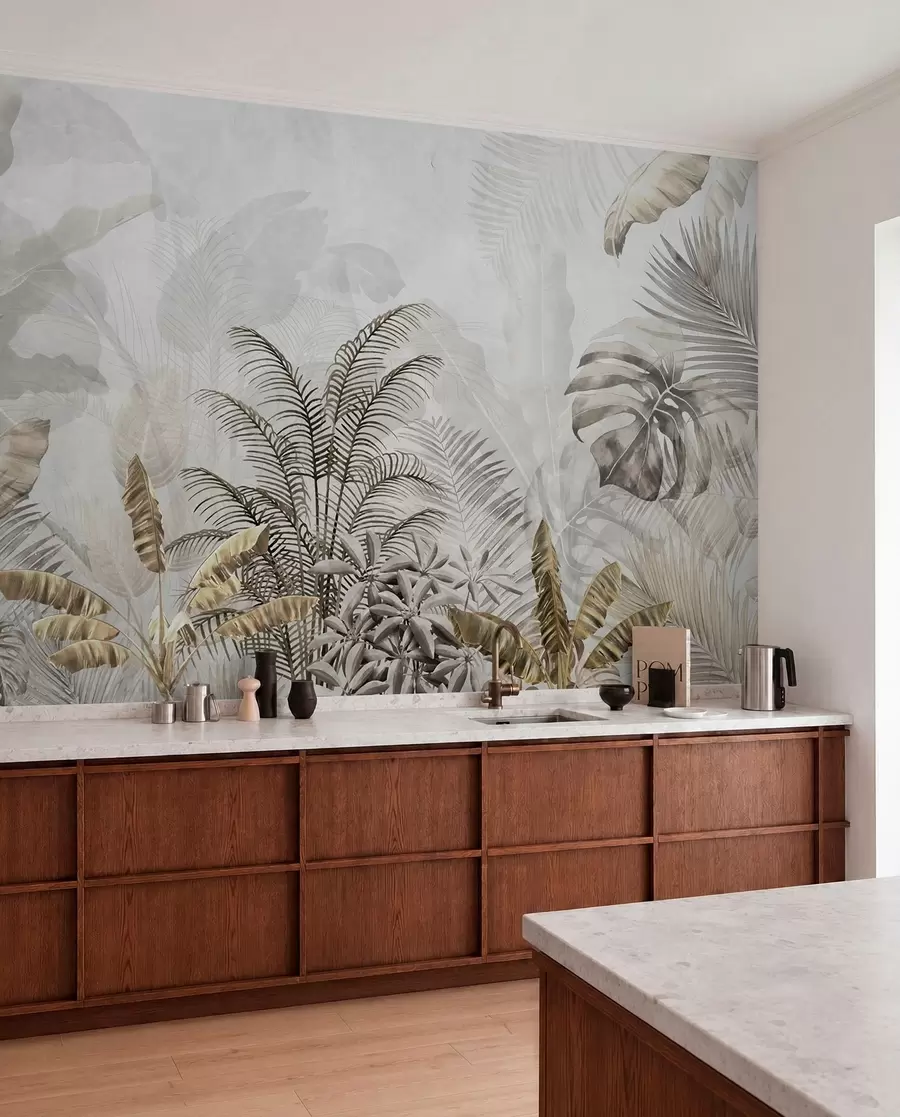 Fotobehang Jungle in warmgrijs u71284