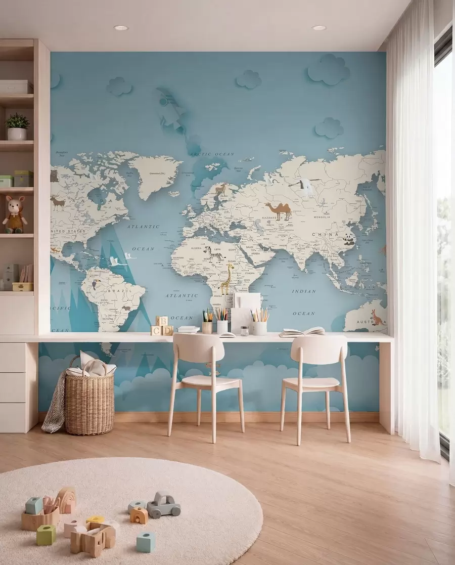 Fotobehang Wereldkaart op de achtergrond van de bergen u79831