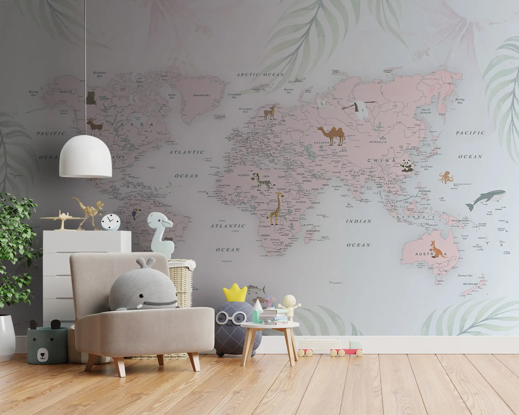 Fotobehang Wereldkaart voor meisjes in roze stijl u79832