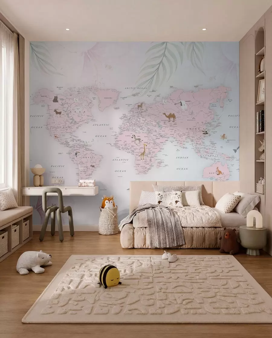 Fotobehang Wereldkaart voor meisjes in roze stijl u79832