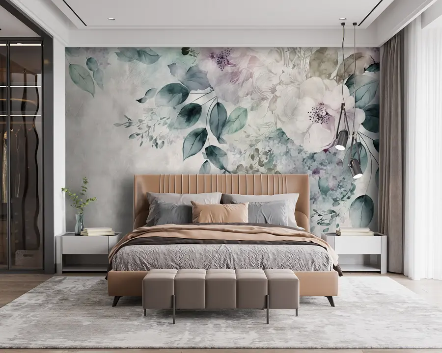 Fotobehang Delicate aquarelbloemen u93940