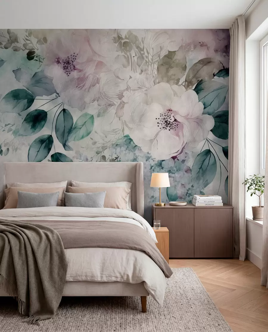 Fotobehang Delicate aquarelbloemen u93940