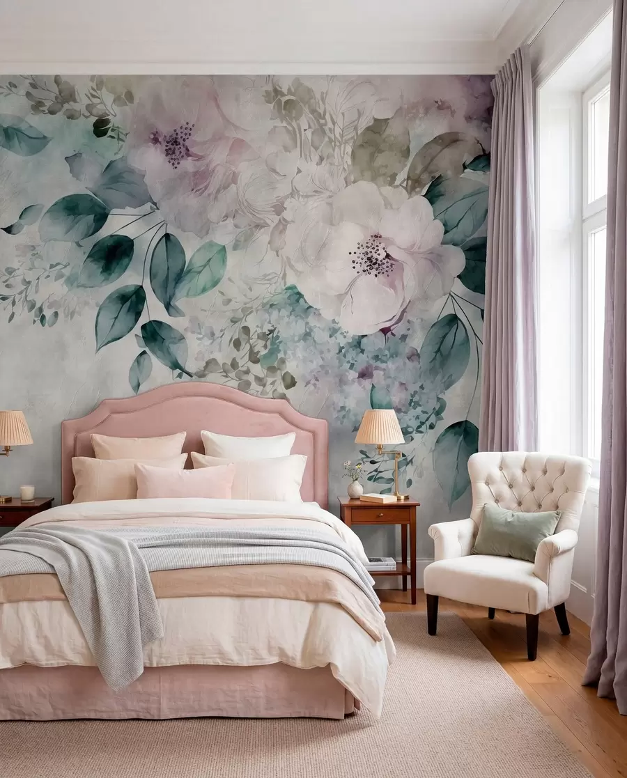 Fotobehang Delicate aquarelbloemen u93940