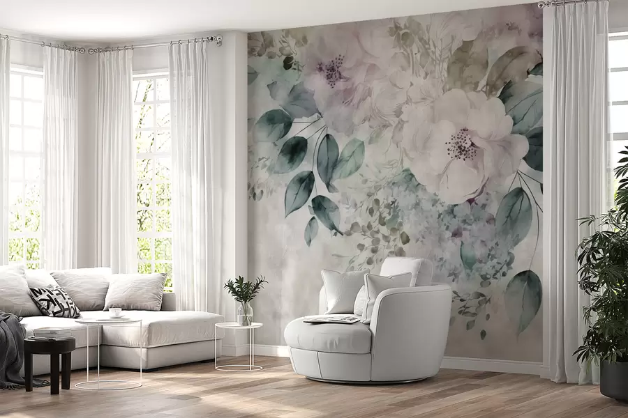 Fotobehang Delicate aquarelbloemen u93940
