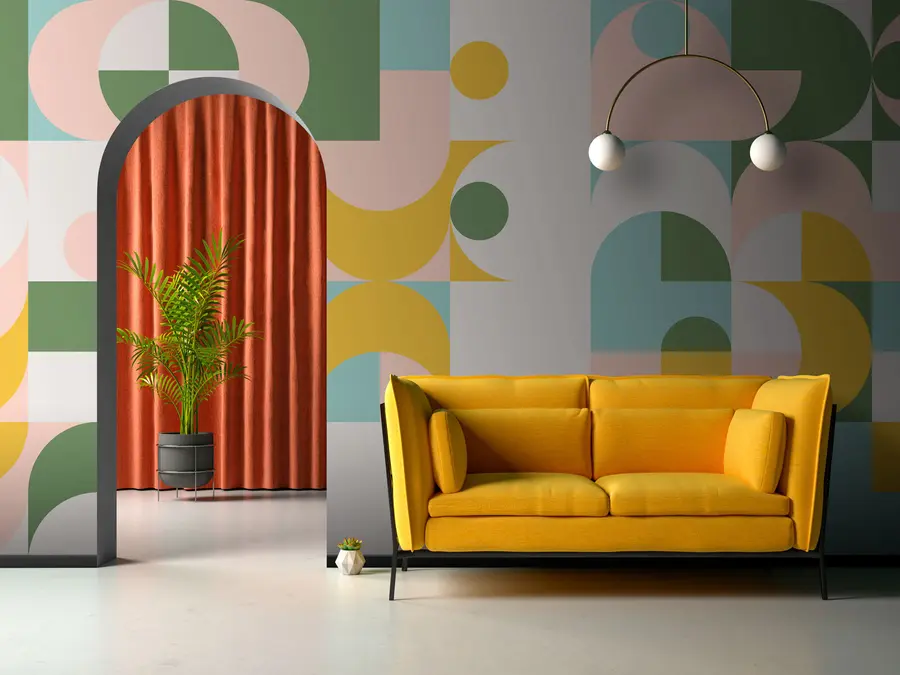 Fotobehang Muur muurschildering in de stijl van retro, foto wallpaper geometrie u74447