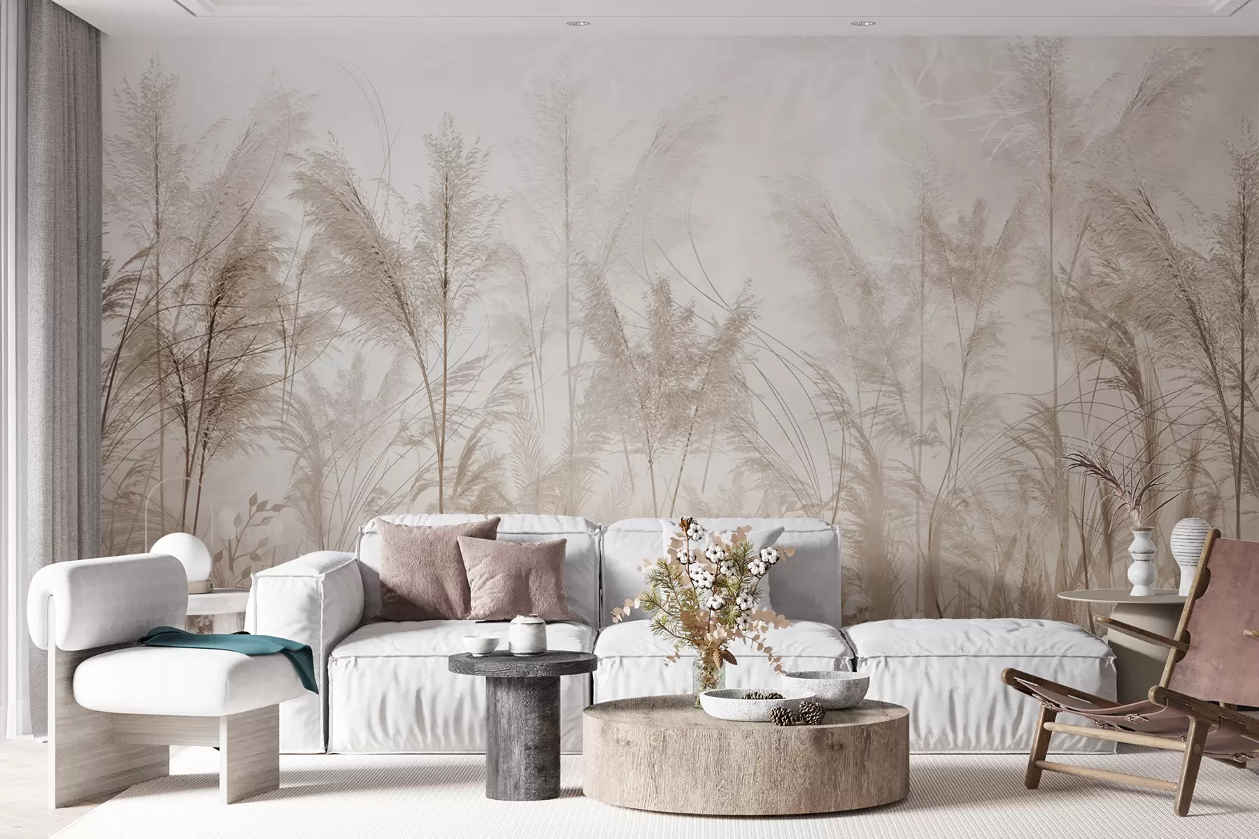 Fotobehang Hoge planten in pastelkleuren u93903