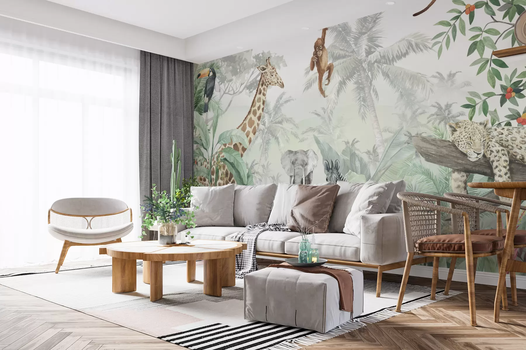 Fotobehang Panorama van jungle met dieren u74709