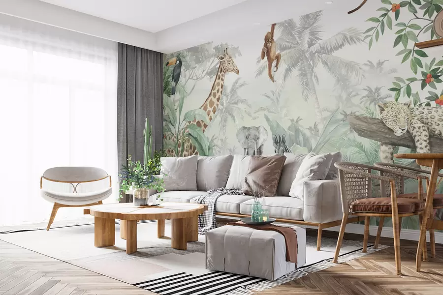 Fotobehang Panorama van jungle met dieren u74709
