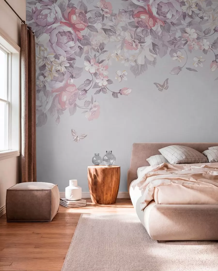 Fotobehang Een tickettuin met bloemen en vlinders u94295