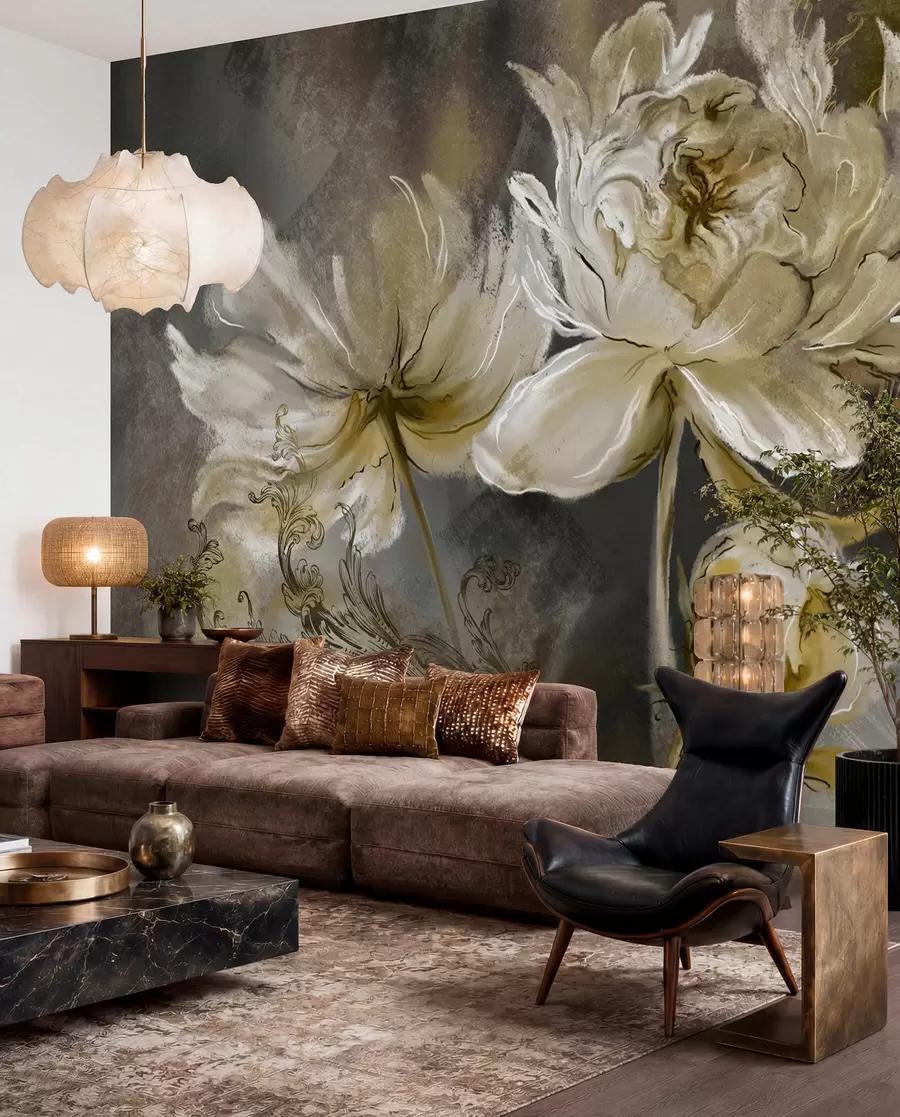 Fotobehang Vintage bloemen in olijfgroen u78738