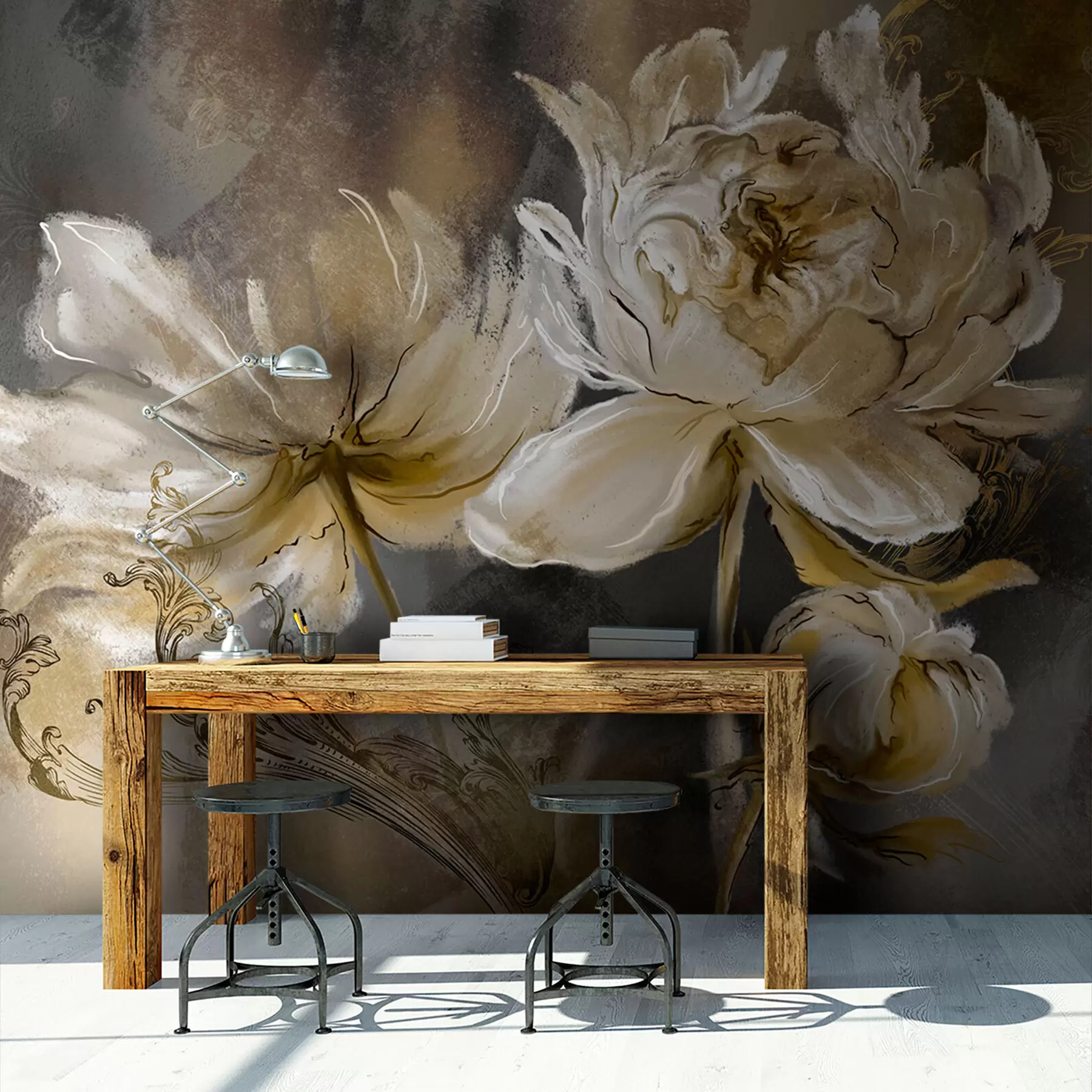 Fotobehang Vintage bloemen op een textuurachtergrond u78738