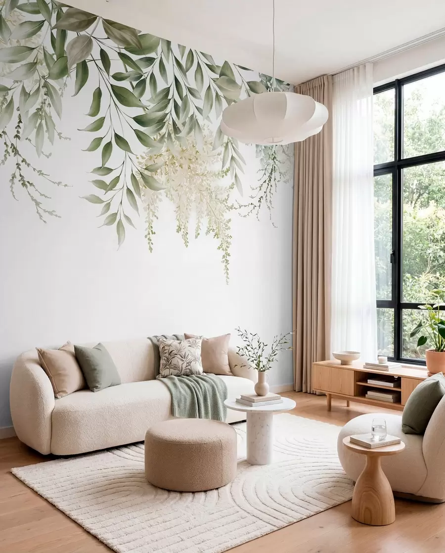 Fotobehang Groene bloemenguirlande u94197