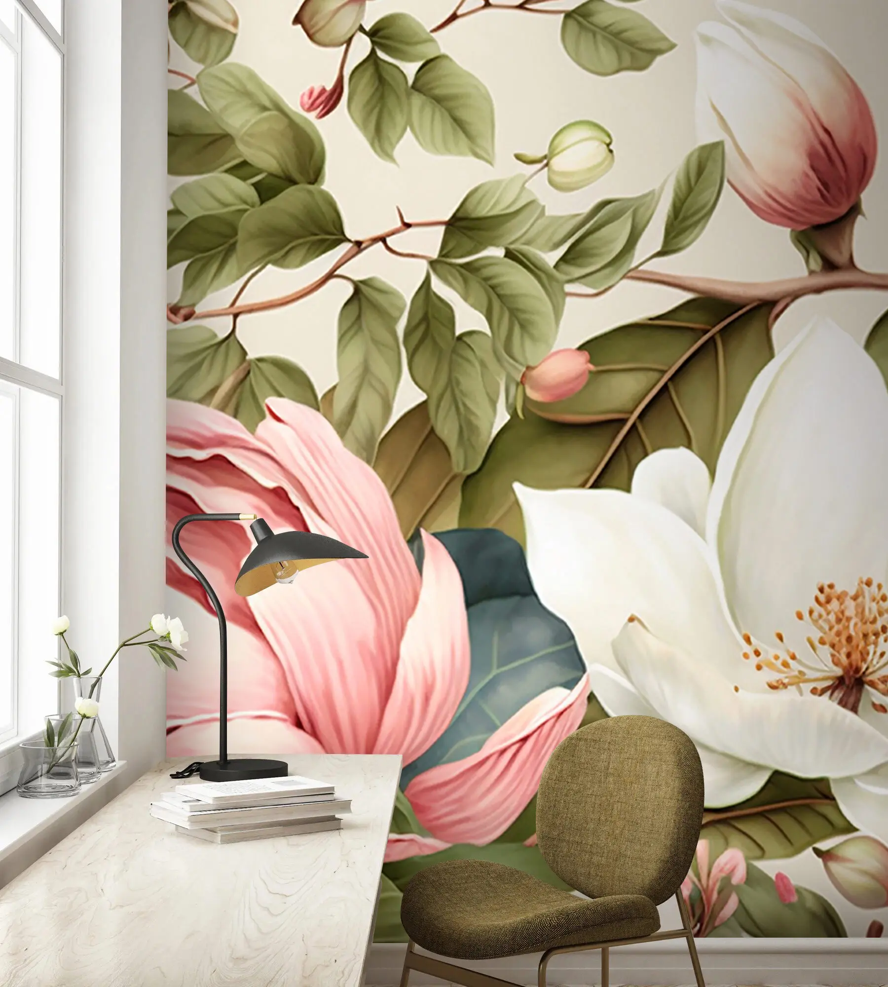 Fotobehang aquarel bloemen lichte borstel u70654