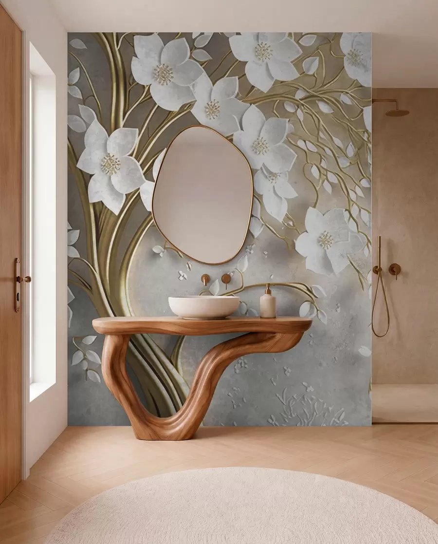 Fotobehang boom met witte bloemen u94015