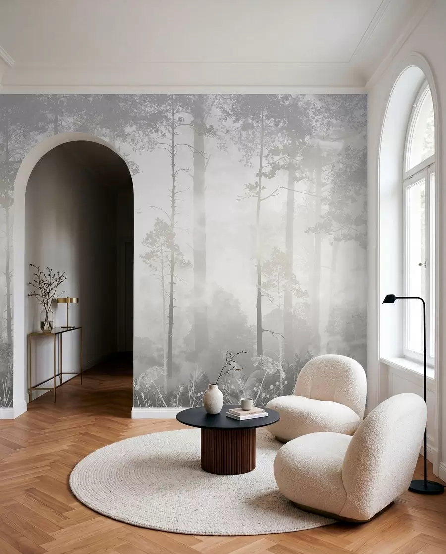 Fotobehang Bos in parelwit u94439