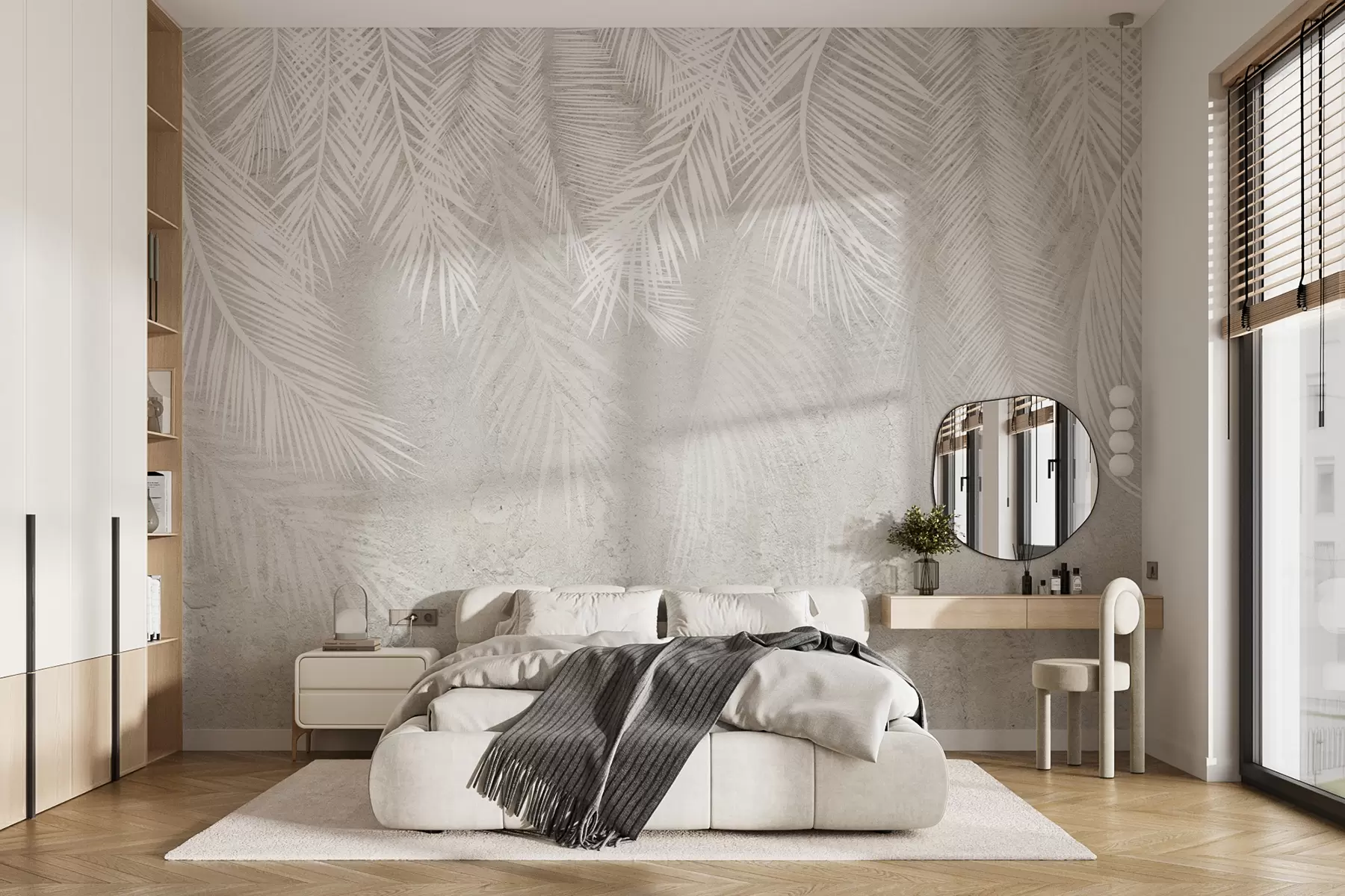 Fotobehang Witte fragiele palmbladeren met grungetextuur u94286