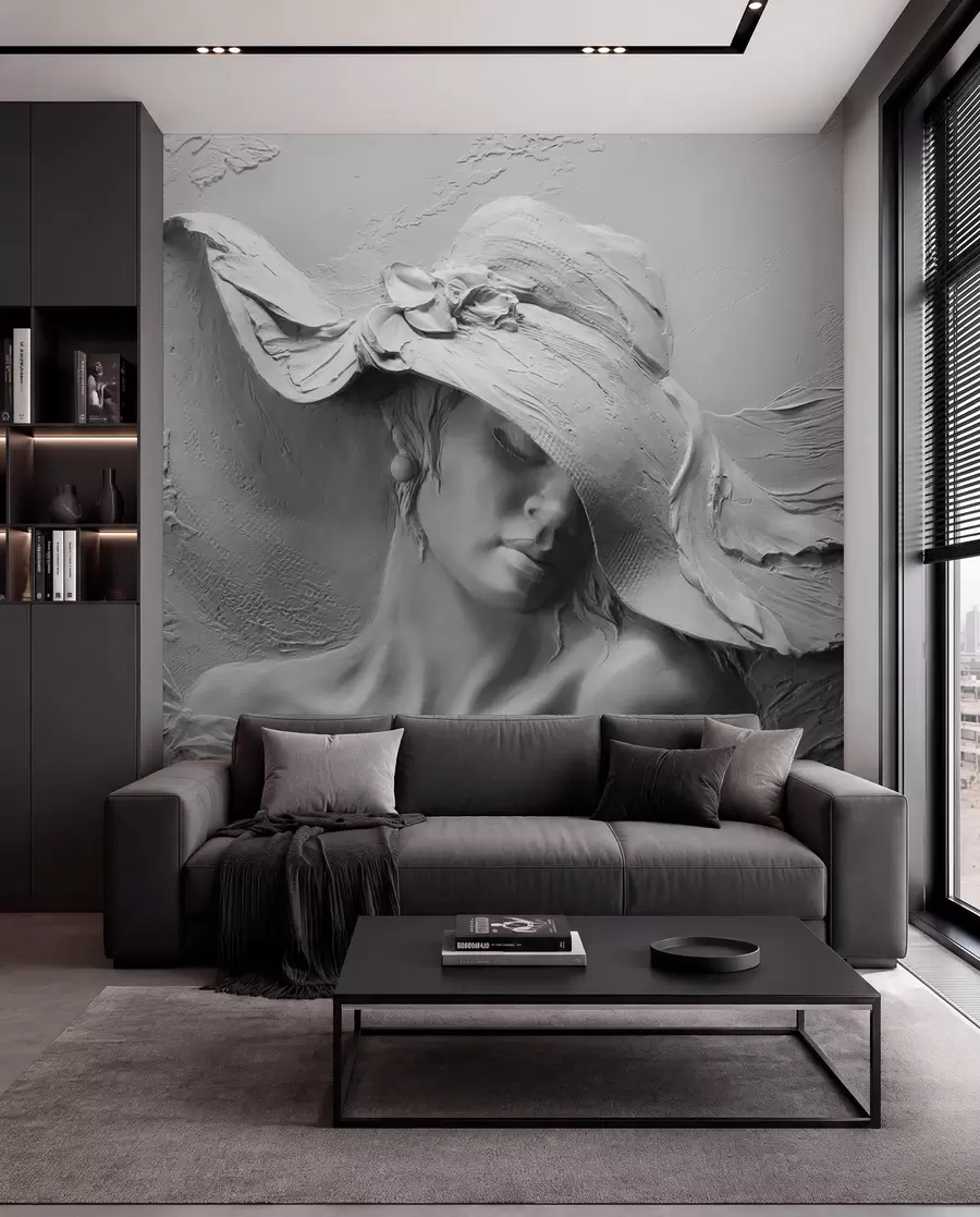 Fotobehang Dame met gebeeldhouwde hoed u62592