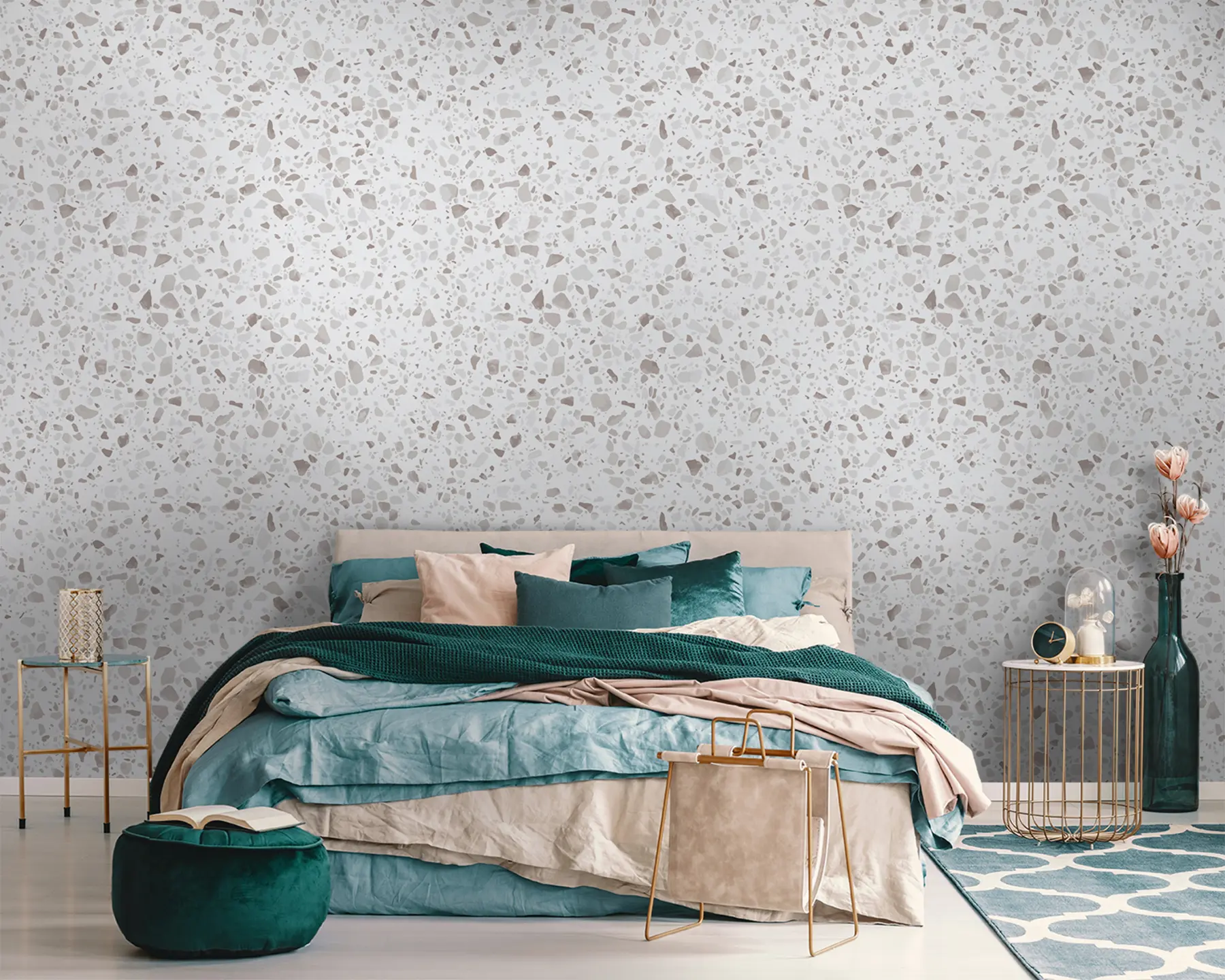 Fotobehang Terrazzo tegels, mozaïek met natuursteen, graniet, marmer, kwarts, beton u94304