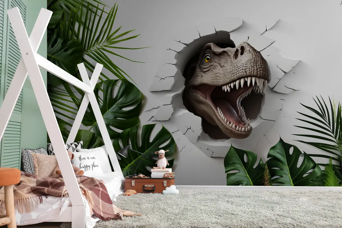 Fotobehang 3D dinosaurus en bladeren u94772