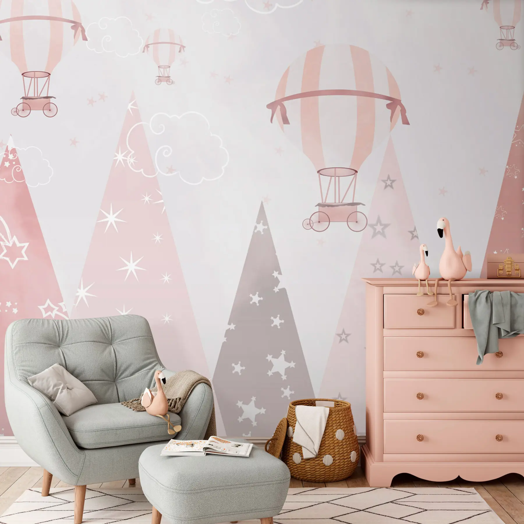 Fotobehang Roze bergen en ballonnen u94184