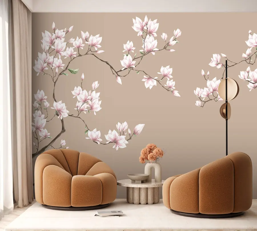 Fotobehang Bloeiende takken van roze magnolia u94363