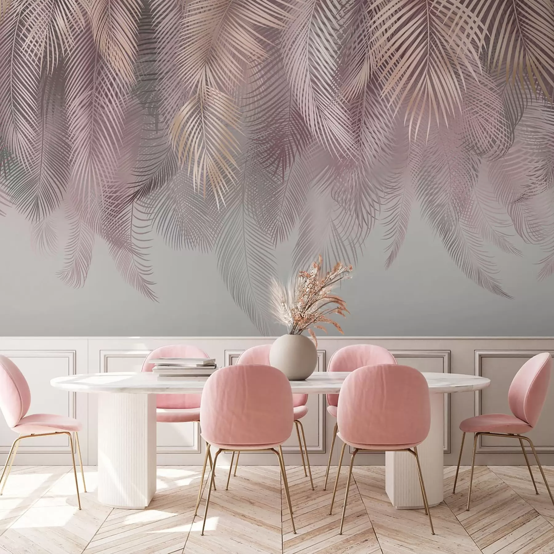 Fotobehang Roze palmbladeren u94375