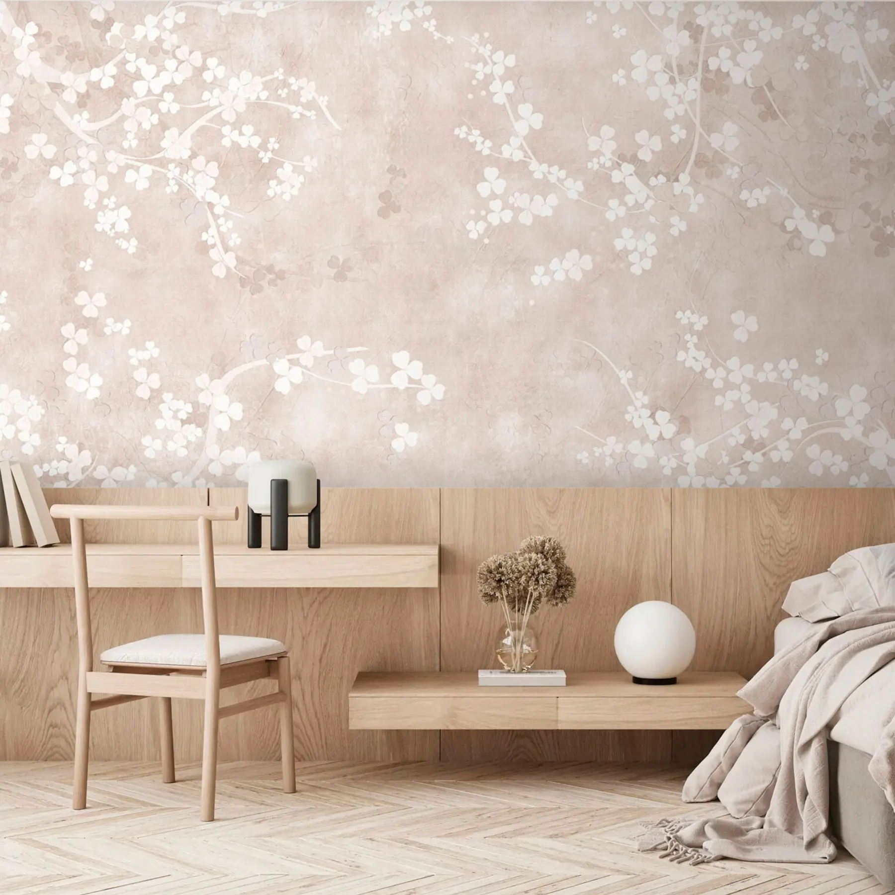 Fotobehang Witte breekbare takjes en bloemen u94458