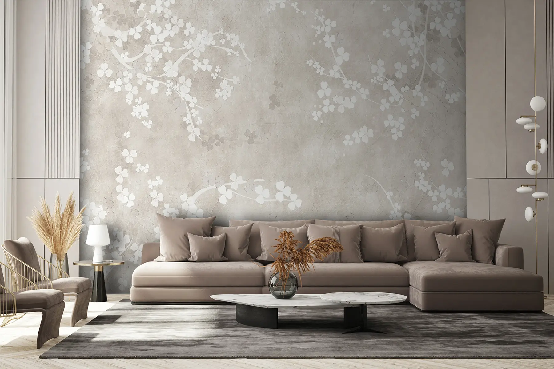 Fotobehang Witte breekbare takjes en bloemen u94458
