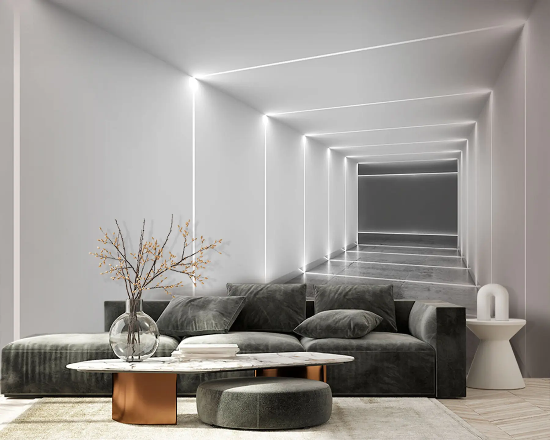 Fotobehang Witte tunnel met gepolijste betonnen vloer u95075