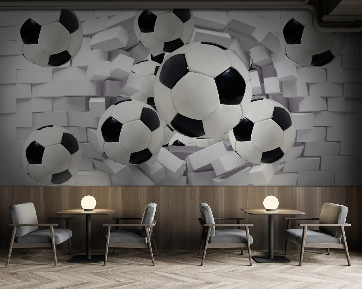 Fotobehang Voetballen op de achtergrond van een bakstenen muur u94958