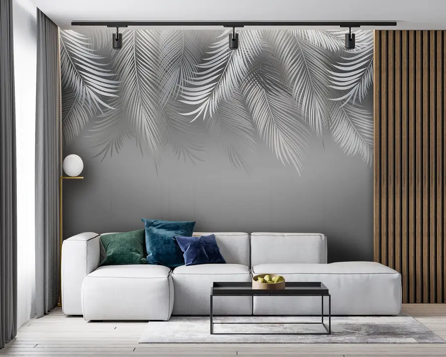 Fotobehang Tropische bladeren en doorzichtige geometrische achtergrond u94962