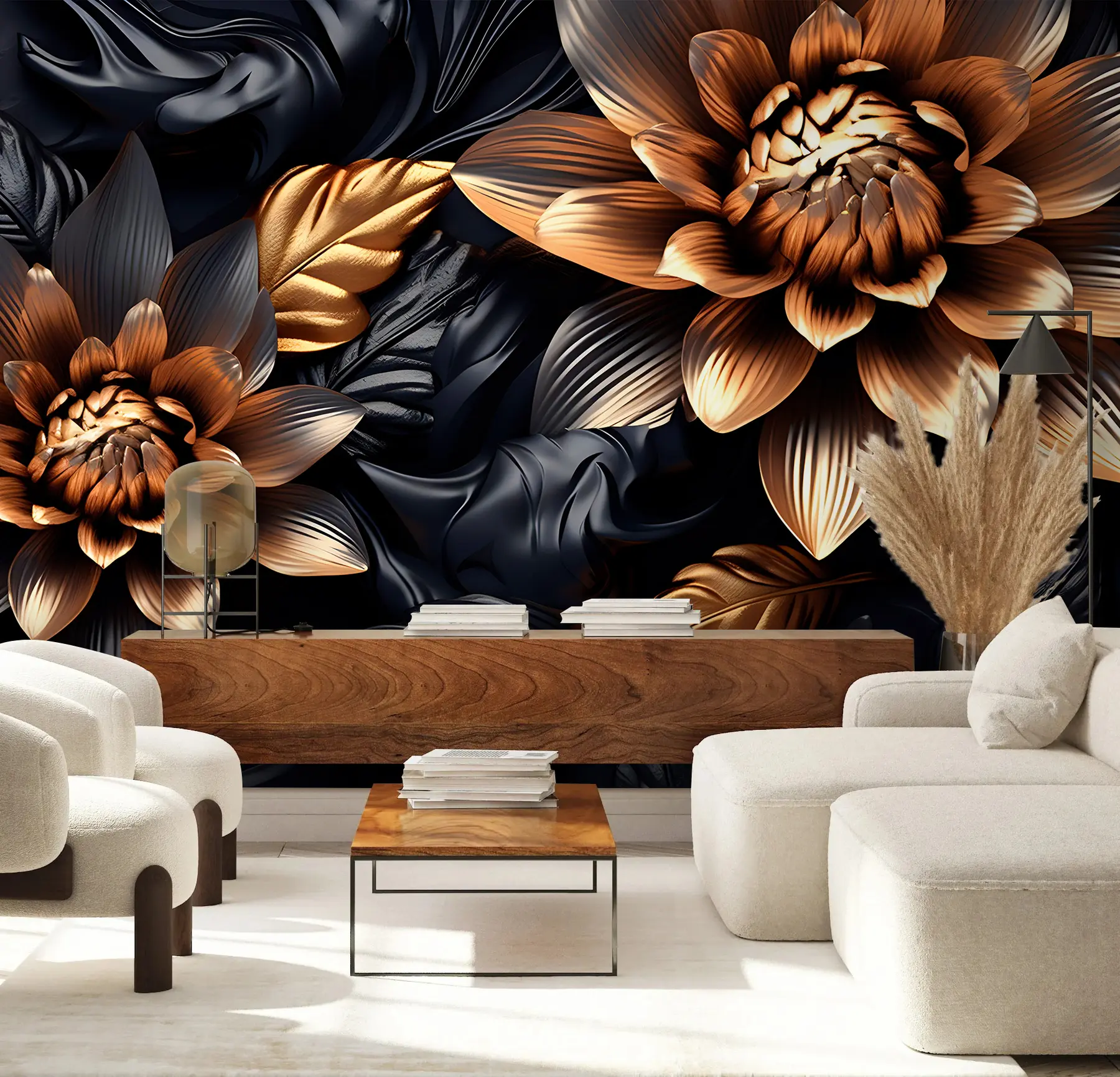 Fotobehang Zwarte volumineuze bloemen u95244
