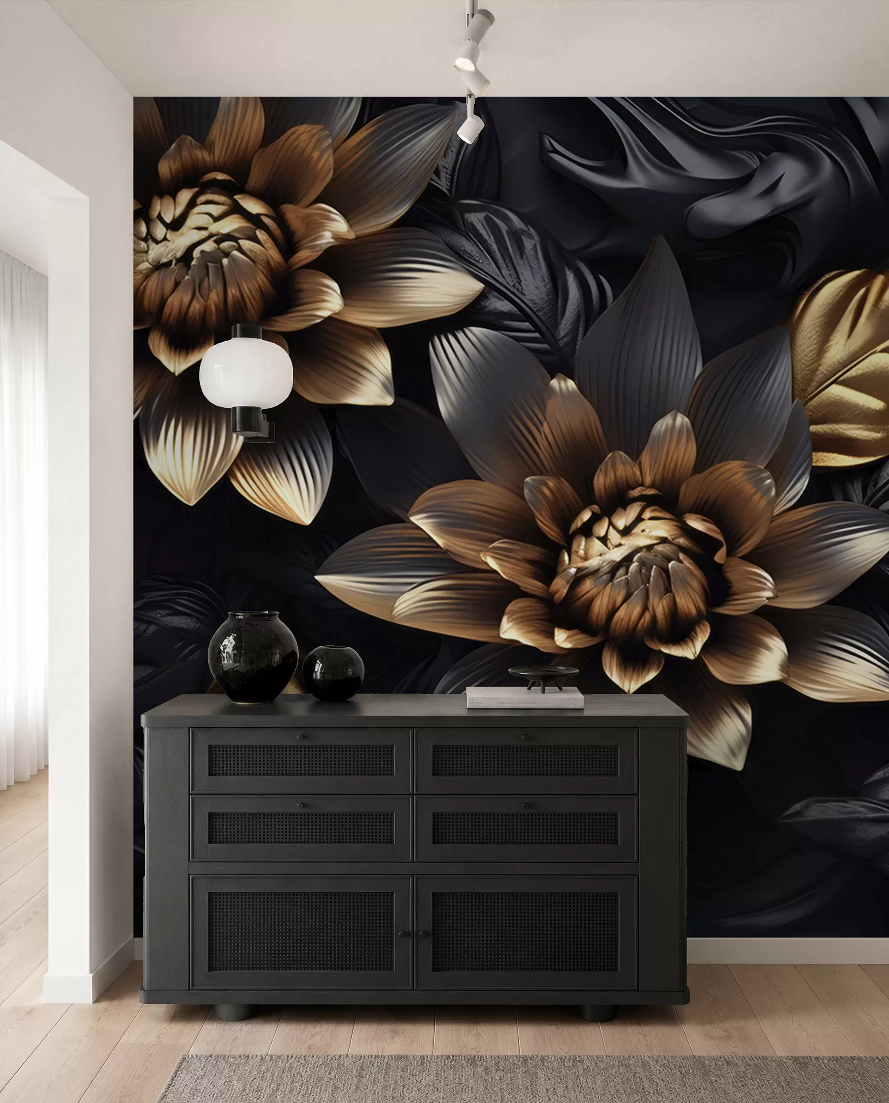 Fotobehang Zwarte volumineuze bloemen u95244