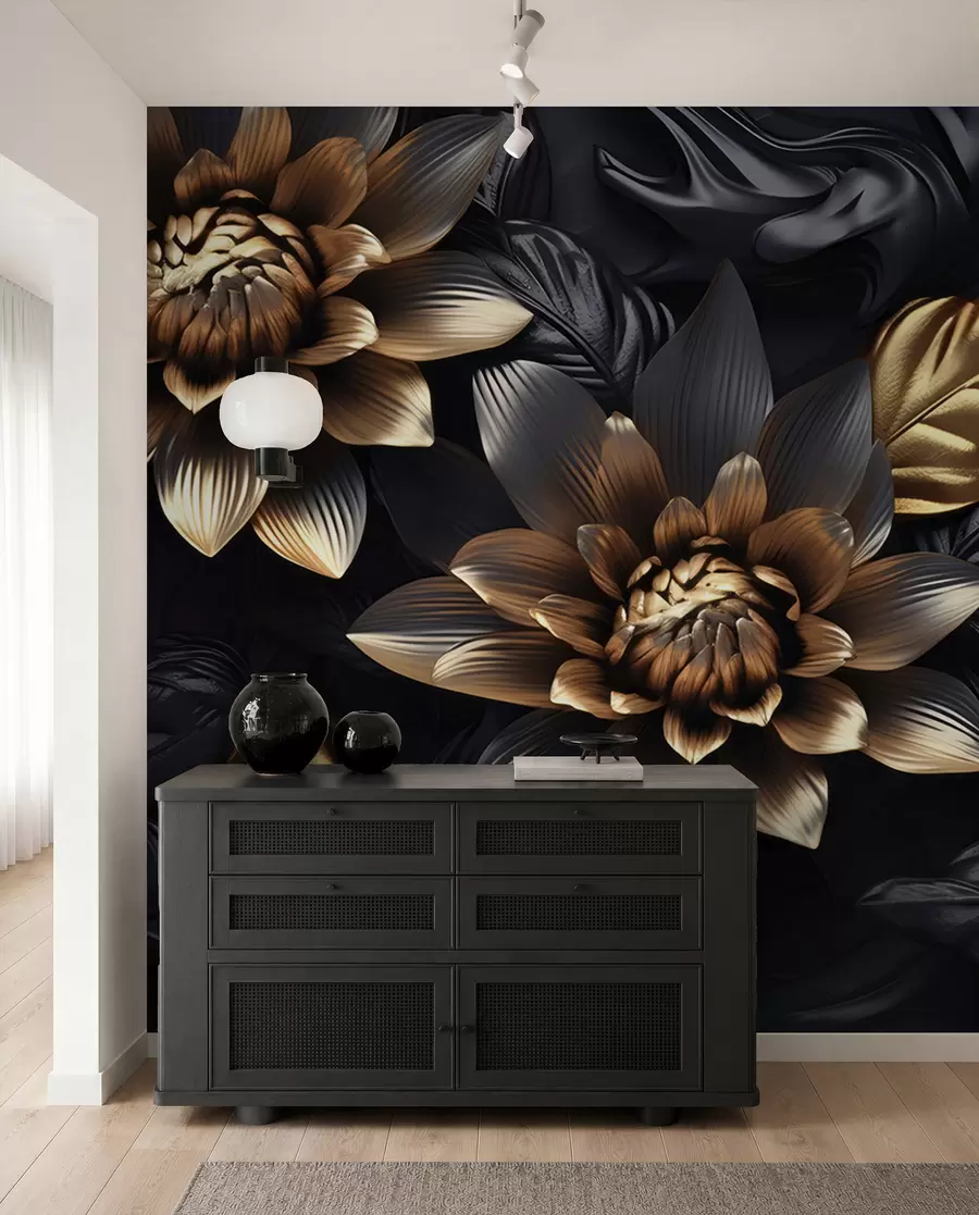 Fotobehang Zwarte volumineuze bloemen u95244