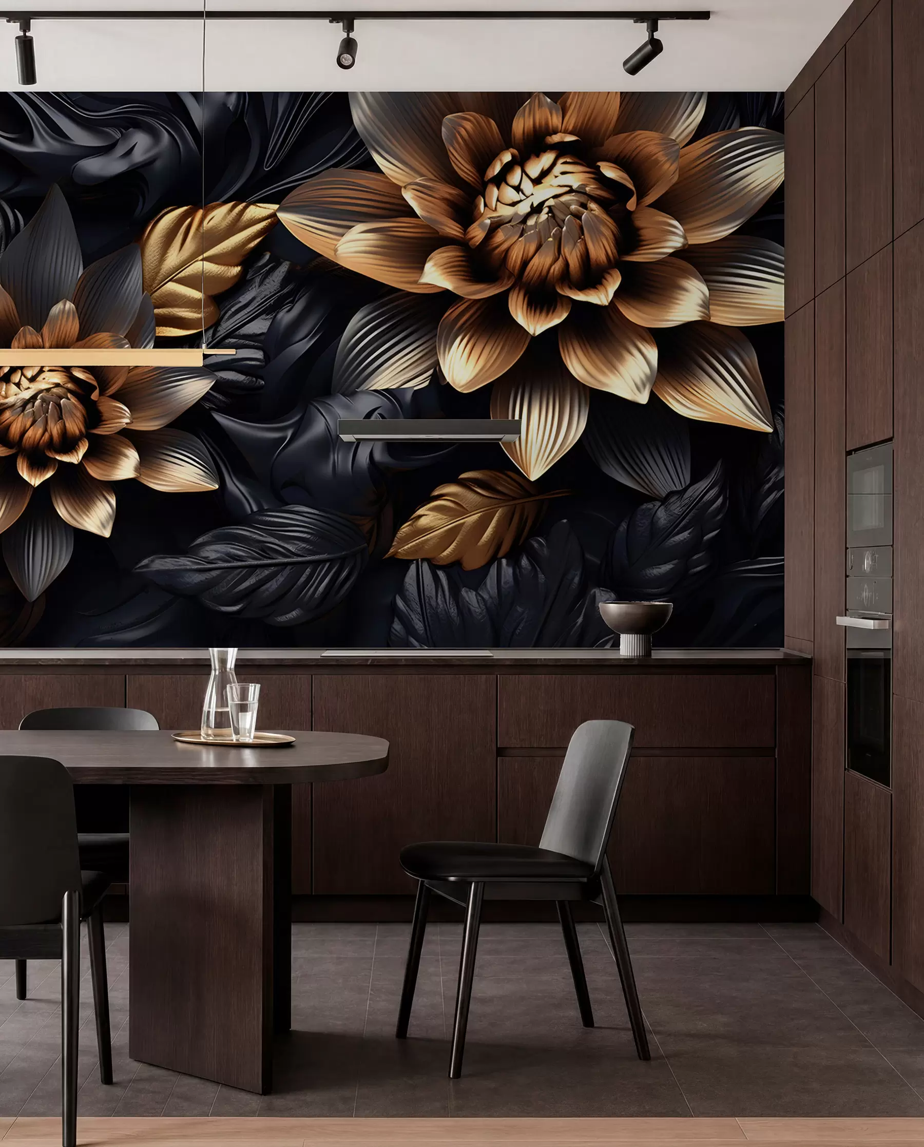 Fotobehang Zwarte volumineuze bloemen u95244