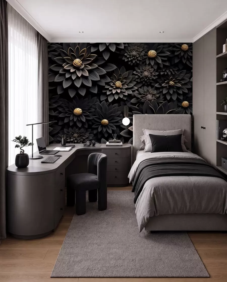 Fotobehang Zwarte bloemen met 3D-effect u95249