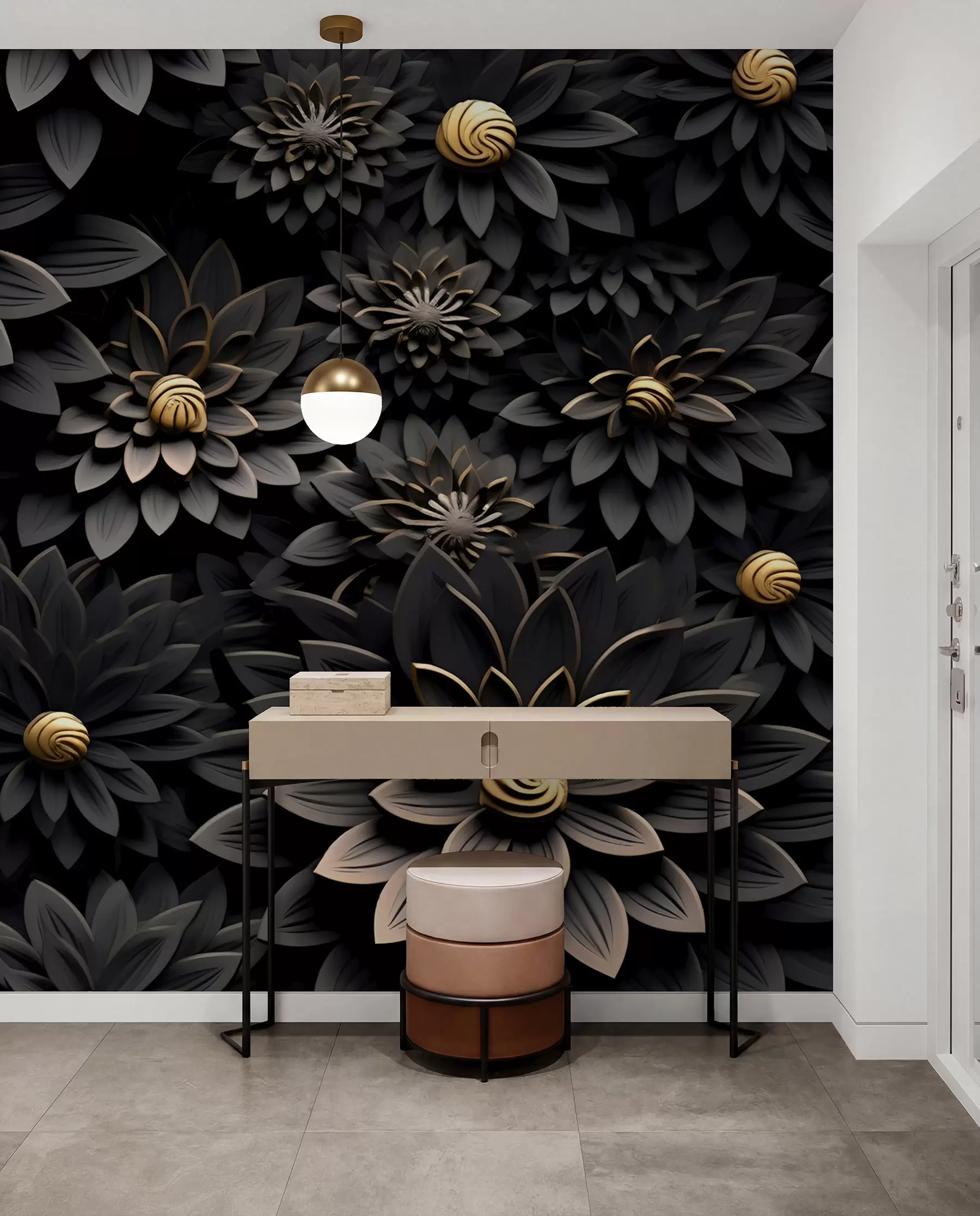 Fotobehang Zwarte bloemen met 3D-effect u95249