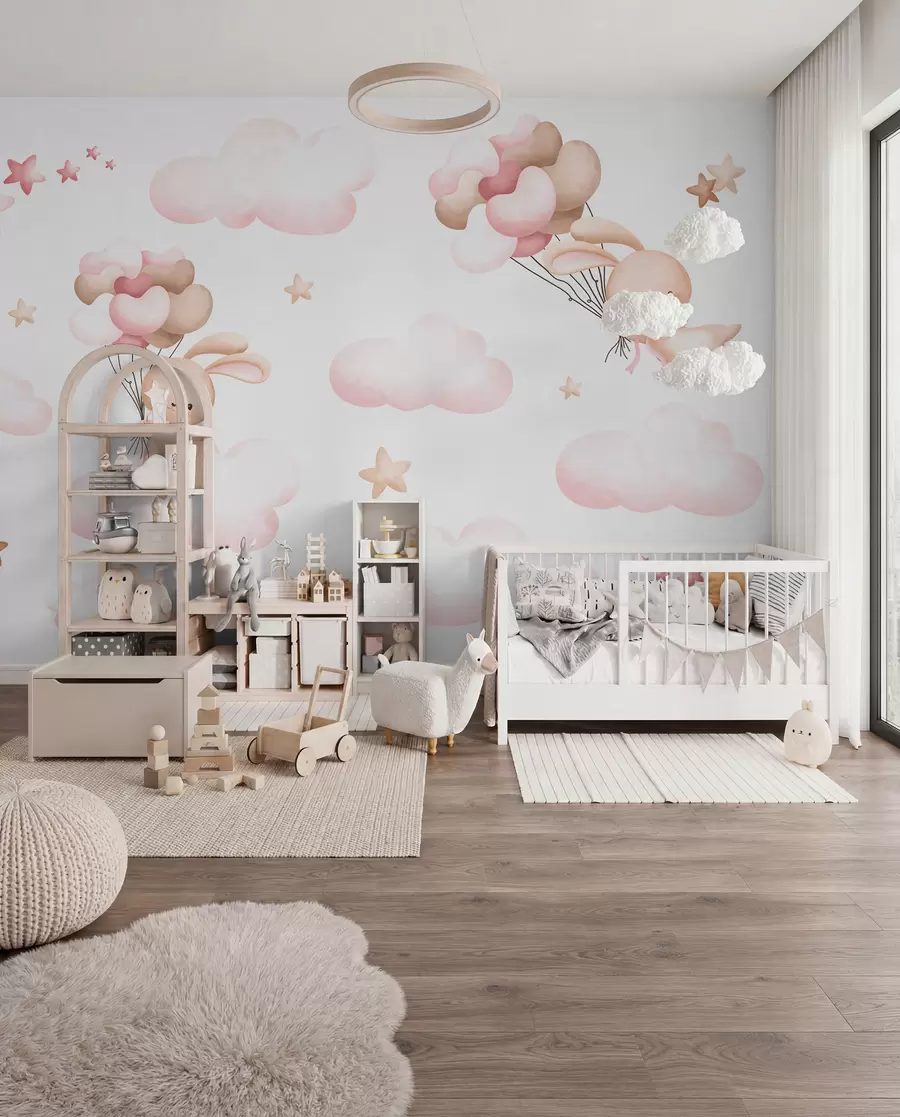 Fotobehang Konijntjes op ballonreis u95399